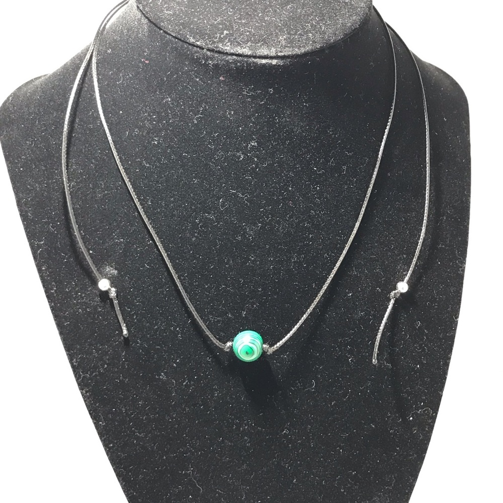 Malachite choker necklace adjustable single bead thin black choker boho green